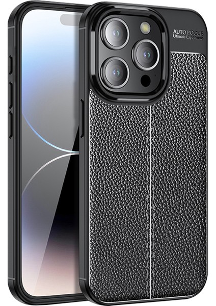 iPhone 15 Pro Litchi Dokusu Tpu Back Cover Scratch Anti Anti Tele Kılıfı (Yurt Dışından)