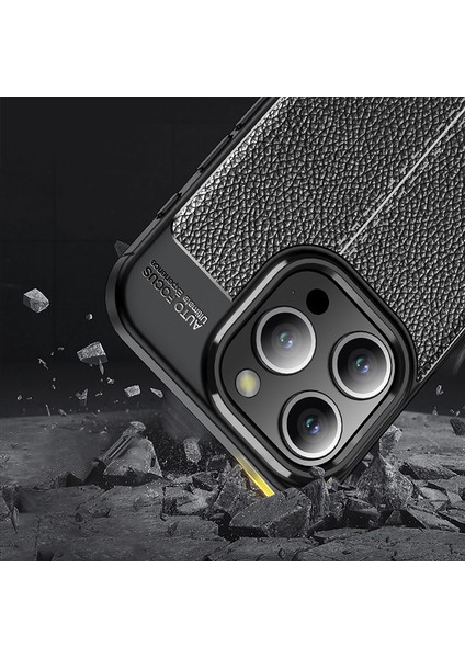 iPhone 15 Pro Litchi Dokusu Tpu Back Cover Scratch Anti Anti Tele Kılıfı (Yurt Dışından) modelleri