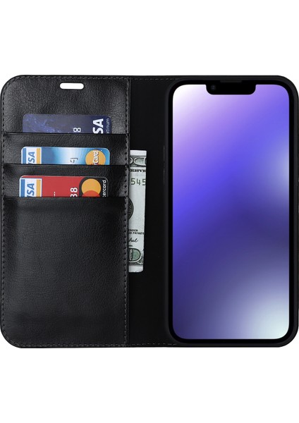 iPhone 15 Çılgın At Doku Stand Kapağı Inek Deri Cüzdan Koruyucu Telefon Kılıfı (Yurt Dışından)