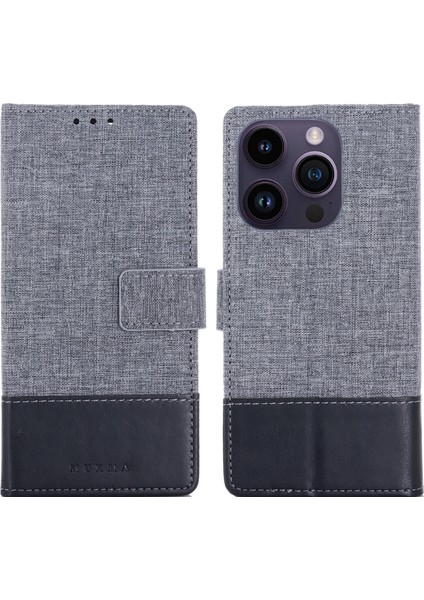 iPhone 15 Pro Canvas Pu Deri Bir Ekleme Kılıfı Stand Cüzdan Koruyucu Telefon Kapağı (Yurt Dışından)