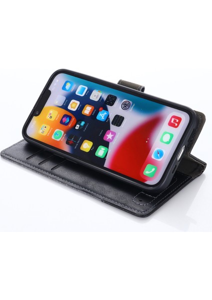 iPhone 15 Pro Canvas Pu Deri Bir Ekleme Kılıfı Stand Cüzdan Koruyucu Telefon Kapağı (Yurt Dışından)