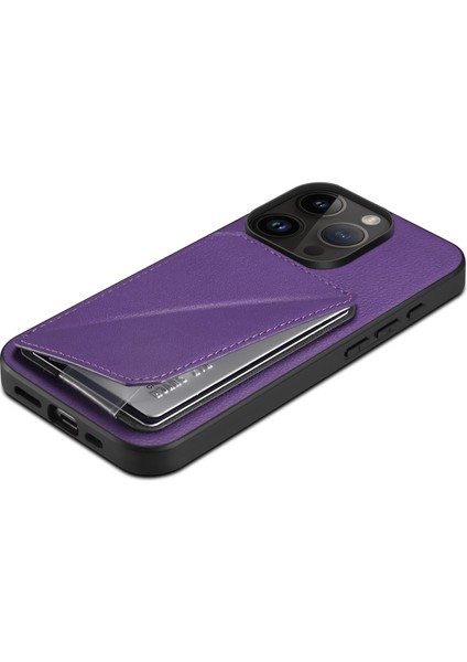 Xstep Case iPhone 15 Pro Card Slot Kickstand Case Balf Dokusu Pu+Pc+Tpu Telefon Kapağı Koruyucu Telefon Kılıfı (Yurt Dışından)