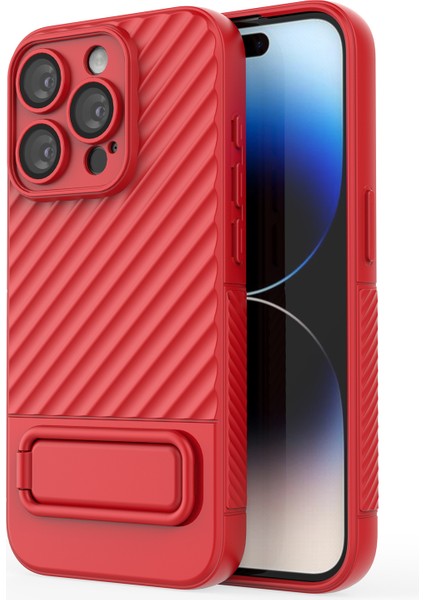iPhone 15 Pro Kickstand Slim Fit Telefon Kapağı Cilt Touch Şok Geçirmez Yumuşak Tpu Kılıfı (Yurt Dışından)