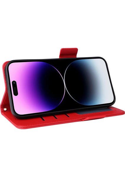 iPhone 15 Pro Cüzdan Telefon Kılıfı, Litchi Texture Pu Deri Kabuk Telefon Stand Kapağı Strap ile (Yurt Dışından)