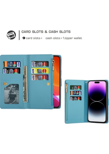 iPhone 15 Pro Fermuar Cüzdanı Telefon Kılıfı Pu Deri Deri Glittery Lazer Oyma Stand Kapağı (Yurt Dışından)