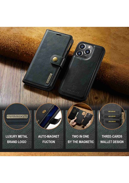 iPhone 15 Pro Telefon Kılıfı Şok Geçirmez Deri Deri Çıkarılabilir Manyetik Telefon Kabuğu Cüzdan Stand Kapağı (Yurt Dışından) fırsatları