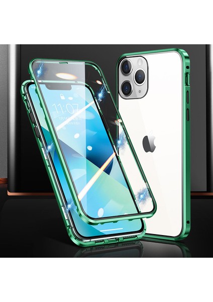 iPhone 15 Pro Manyetik Adsorpsiyon Metal Çerçevesi + Çift Taraflı Temperli Cam Telefon Kapağı Telefon Kılıfı (Yurt Dışından)