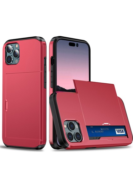iPhone 15 Pro Tpu + Pc Çift Katmanlı Telefon Koruyucu Kılıf Slayt Kartı Tutucu Telefon Kapağı (Yurt Dışından)