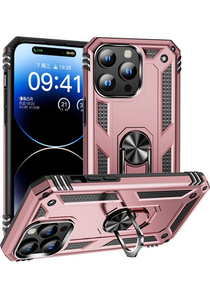 iPhone 15 Pro Max Telefon Kılıfı Pc+Tpu Kickstand Kapak Dahili Manyetik Tutucu Metal Sayfası (Yurt Dışından)