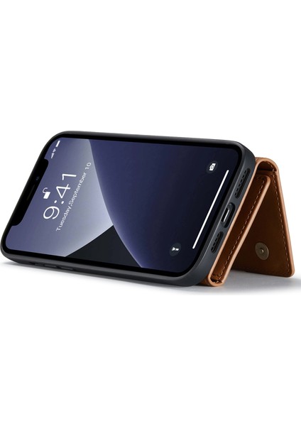 iPhone 15 Pro Magnetic Cüzdan Telefon Kılıfı Pc+Tpu+Pu Şok Geçirmez Kickstand Cover (Yurt Dışından)