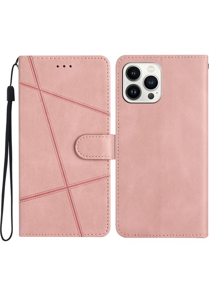 iPhone 15 Pro Max Telefon Stand Vakası Pu Deri Telefon Kapağı Çılgın At Doku Kabuğu (Yurt Dışından)
