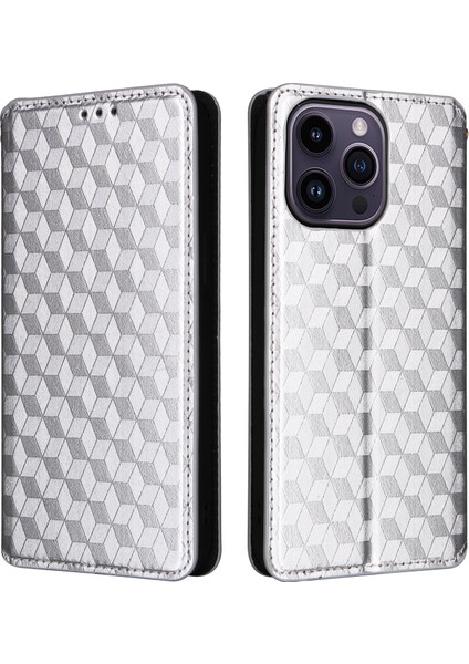 iPhone 15 Pro Max Deri Cüzdan Kılıfı, Eşkenar Dörtgen, Basılmış Stant Koruyucu Telefon Kapağı (Yurt Dışından)