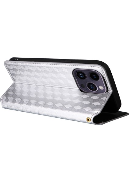 iPhone 15 Pro Max Deri Cüzdan Kılıfı, Eşkenar Dörtgen, Basılmış Stant Koruyucu Telefon Kapağı (Yurt Dışından)