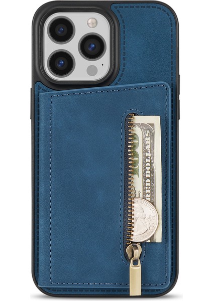 iPhone 15 Pro Max Zipper Cep Telefon Kılıf Kickstand Cüzdan Pu Deri Kaplamalı Tpu Kapak (Yurt Dışından)