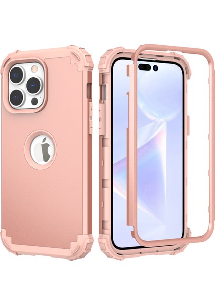 iPhone 15 Pro Max 3'ü 1 Arada Pc+Silikon Telefon Kılıfı Düşmeyi Önleyici Cep Telefonu Kapağı (Yurt Dışından)