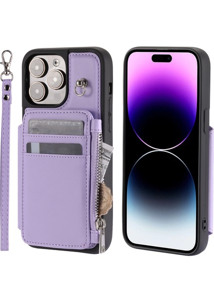 iPhone 15 Pro Max Rfıd Engelleme Cüzdanı Telefon Kılıfı Şok Geçirmez Pu Deri+Tpu Kapak Kayışla (Yurt Dışından)