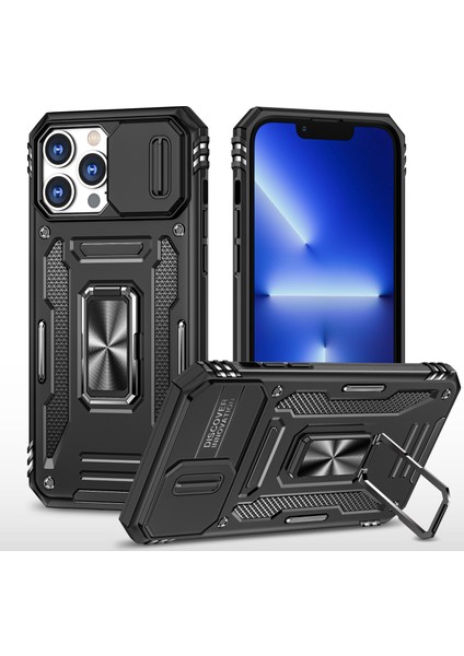 iPhone 15 Pro Max Metal Kickstand Kapak Slayt Kamera Kapağı Pc+Tpu Telefon Kasası (Yurt Dışından)
