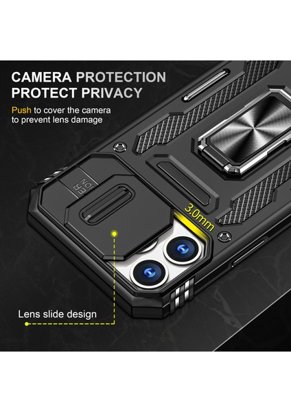 iPhone 15 Pro Max Metal Kickstand Kapak Slayt Kamera Kapağı Pc+Tpu Telefon Kasası (Yurt Dışından) indirimleri