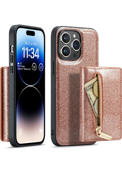 iPhone 15 Pro Max Magnicy Söndürülebilir Kapak Hafif Deri Kaplamalı Pc+Tpu Cüzdan Kickstand Telefon Kılıfı (Yurt Dışından)