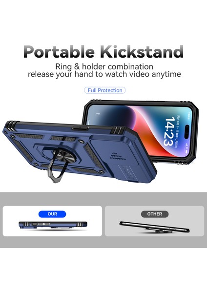 iPhone 15 Pro Max Slide Kamera Koruyucu Telefon Kılıfı Metal Yüzük Kickstand Anti-Cratch Pc + Tpu Kapağı (Yurt Dışından) fiyatları