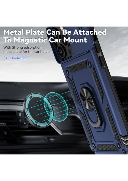 iPhone 15 Pro Max Slide Kamera Koruyucu Telefon Kılıfı Metal Yüzük Kickstand Anti-Cratch Pc + Tpu Kapağı (Yurt Dışından) modelleri