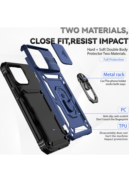 iPhone 15 Pro Max Slide Kamera Koruyucu Telefon Kılıfı Metal Yüzük Kickstand Anti-Cratch Pc + Tpu Kapağı (Yurt Dışından) fırsatları