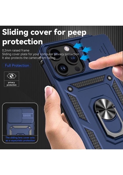 iPhone 15 Pro Max Slide Kamera Koruyucu Telefon Kılıfı Metal Yüzük Kickstand Anti-Cratch Pc + Tpu Kapağı (Yurt Dışından) indirimleri