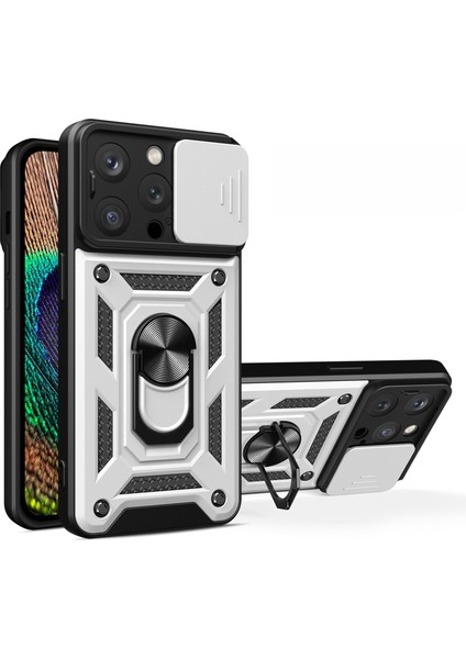 iPhone 15 Pro Max Kamera Lens Slide Tasarım Telefon Kılıfı Pc+Tpu Kickstand Cover (Yurt Dışından)