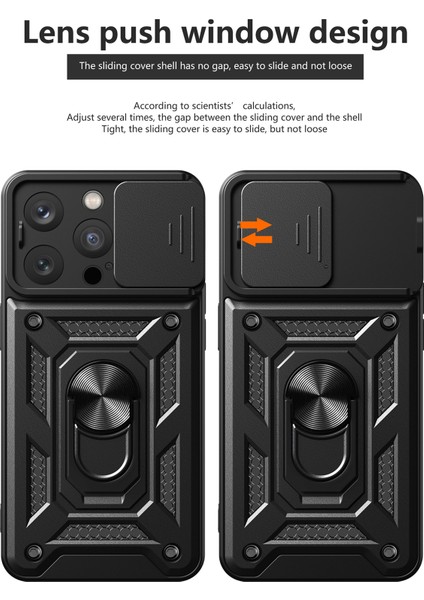 iPhone 15 Pro Max Kamera Lens Slide Tasarım Telefon Kılıfı Pc+Tpu Kickstand Cover (Yurt Dışından)