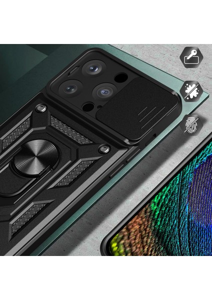 iPhone 15 Pro Max Kamera Lens Slide Tasarım Telefon Kılıfı Pc+Tpu Kickstand Cover (Yurt Dışından)