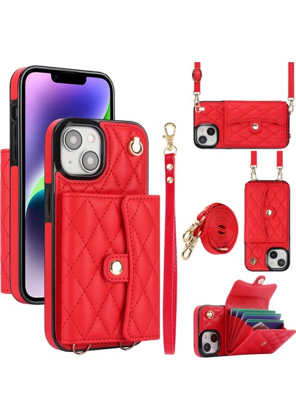 iPhone 15 Plus Pu Deri+Tpu Rfıd Engelleme Telefon Kılıf Kart Tutucu Kickstand Kapak 2 Kayış (Yurt Dışından)