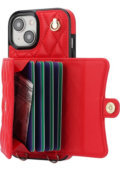 iPhone 15 Plus Pu Deri+Tpu Rfıd Engelleme Telefon Kılıf Kart Tutucu Kickstand Kapak 2 Kayış (Yurt Dışından)