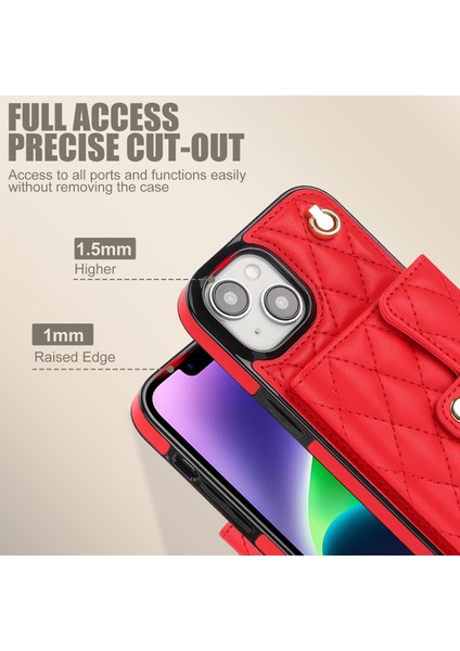 iPhone 15 Plus Pu Deri+Tpu Rfıd Engelleme Telefon Kılıf Kart Tutucu Kickstand Kapak 2 Kayış (Yurt Dışından)