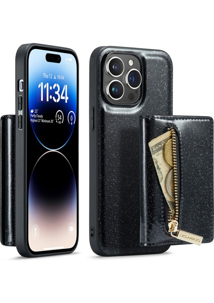 iPhone 15 Pro Max Magnicy Söndürülebilir Kapak Hafif Deri Kaplamalı Pc+Tpu Cüzdan Kickstand Telefon Kılıfı (Yurt Dışından)