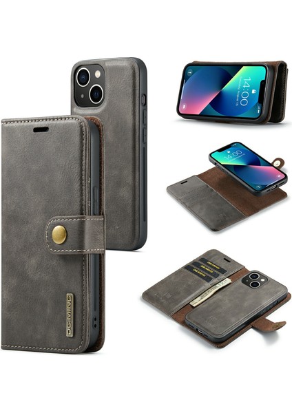 iPhone 15 Plus Ayrılabilir Manyetik Telefon Kılıfı Anti-Dorp Bölünmüş Deri Cüzdan Stand Kılıfı (Yurt Dışından)