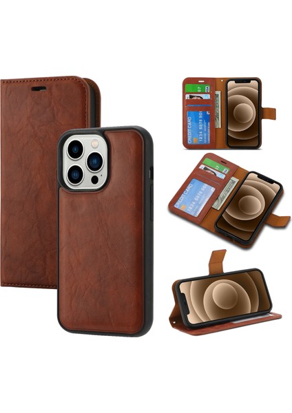 iPhone 15 Plus Manyetik Emme Cüzdan Telefon Kılıfı Ayrılabilir 2'si 1 Arada Crazy Horse Doku Pu Telefon Kapağı (Yurt Dışından)