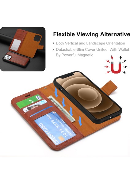 iPhone 15 Plus Manyetik Emme Cüzdan Telefon Kılıfı Ayrılabilir 2'si 1 Arada Crazy Horse Doku Pu Telefon Kapağı (Yurt Dışından)