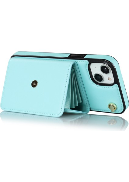 iPhone 15 Plus Telefon Kabuğu, Kart Yuvaları Pu Deri+Tpu Telefon Vaka Kickstand Kapak 2 Kayış (Yurt Dışından)