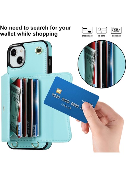 iPhone 15 Plus Telefon Kabuğu, Kart Yuvaları Pu Deri+Tpu Telefon Vaka Kickstand Kapak 2 Kayış (Yurt Dışından)