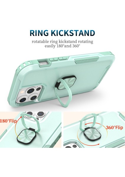 iPhone 15 Plus Rotary Ring Kickstand Pc + Silikon Kılıf Damla Geçirmez Cep Telefonu Kapağı (Yurt Dışından)