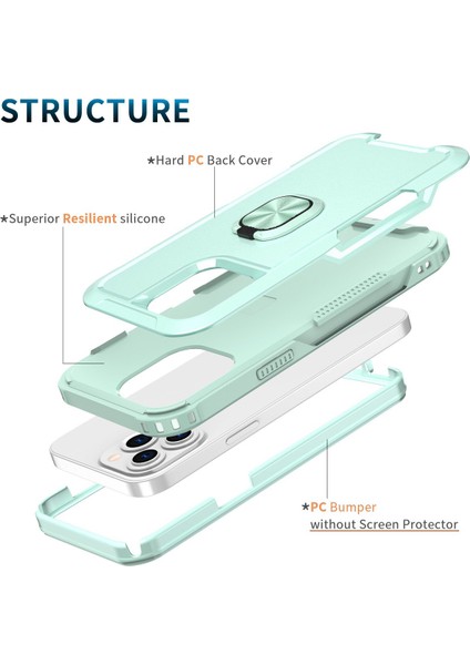 iPhone 15 Plus Rotary Ring Kickstand Pc + Silikon Kılıf Damla Geçirmez Cep Telefonu Kapağı (Yurt Dışından)