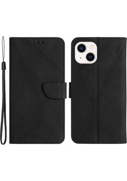 iPhone 15 Plus Cilt Touch Flip Stand Cüzdan Deri Kapak Baskılı Çizgi Telefon Kılıfı (Yurt Dışından)