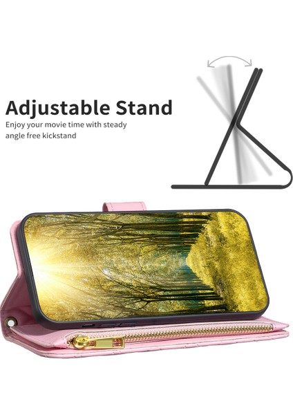 iPhone 15 Plus Flip Kasa Fermuarlı Cep Cüzdan Telefon Standı Kabuklu Pu Deri Kapağı (Yurt Dışından)