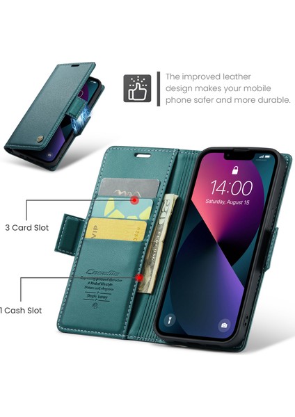 iPhone 15 Plus Rfıd Engelleme Şok Geçirmez Telefon Kapağı Pu Deri Stand Cüzdan Kılıfı (Yurt Dışından)