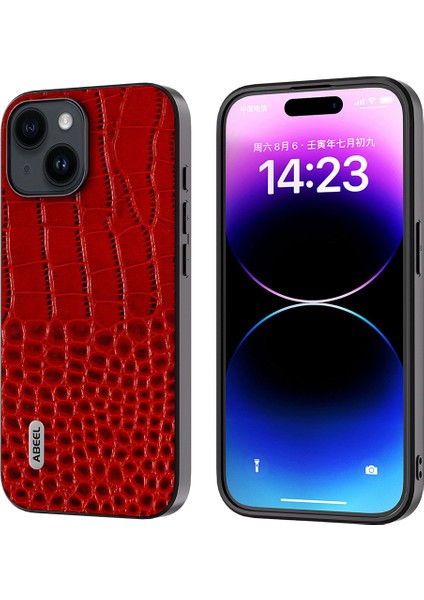 iPhone 15 Plus Timsah Doku Telefon Kılıfı Inek Deri+Pc+Tpu Anti-Damla Kapağı (Yurt Dışından)
