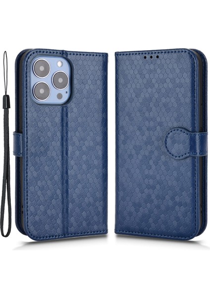 iPhone 15 Plus Pu Deri Anti-Damla Telefon Kasası Nokta Dot Baskılı Cüzdan Standı Kapağı (Yurt Dışından)
