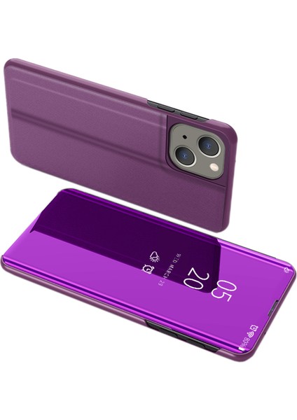 iPhone 15 Ayna Yüzey Görünümü Pencere Kapağı, Elektrum Tümlü Deri Stand Telefon Kılıfı (Yurt Dışından)