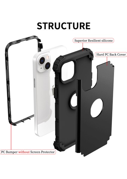 iPhone 15 Plus Pc+Silikon 3'ü 1 Arada Telefon Kılıfı Kalınlaştırılmış Köşe Şok Geçirmez Telefon Kapağı (Yurt Dışından)
