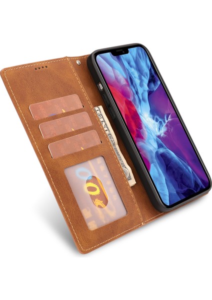 iPhone 15 Plus Slim Fit Cep Telefonu Kılıfı Manyetik Stand Cüzdan Pu Deri Telefon Kapağı Kayışlı (Yurt Dışından)