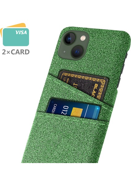 iPhone 15 Plus Sert Pc Ince Telefon Kılıfı + Çift Kart Tutuculu Kumaş Düşme Önleyici Telefon Kapağı (Yurt Dışından)